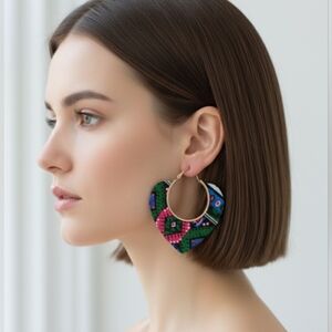 Wooden earrings, circle heart style earrings, bohemian wooden earrings 2.5 Inc.